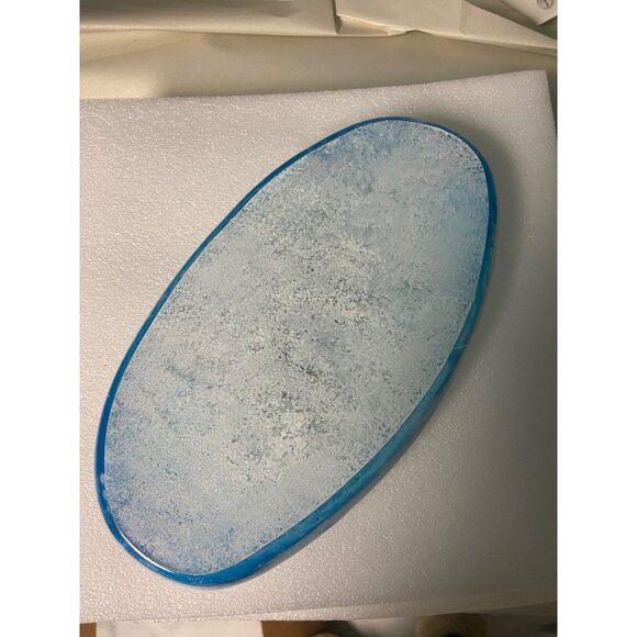Handcrafted and Hand Painted Resin Blue Birds on an Oval Tray Cloudy Sky - Picture 6 of 7